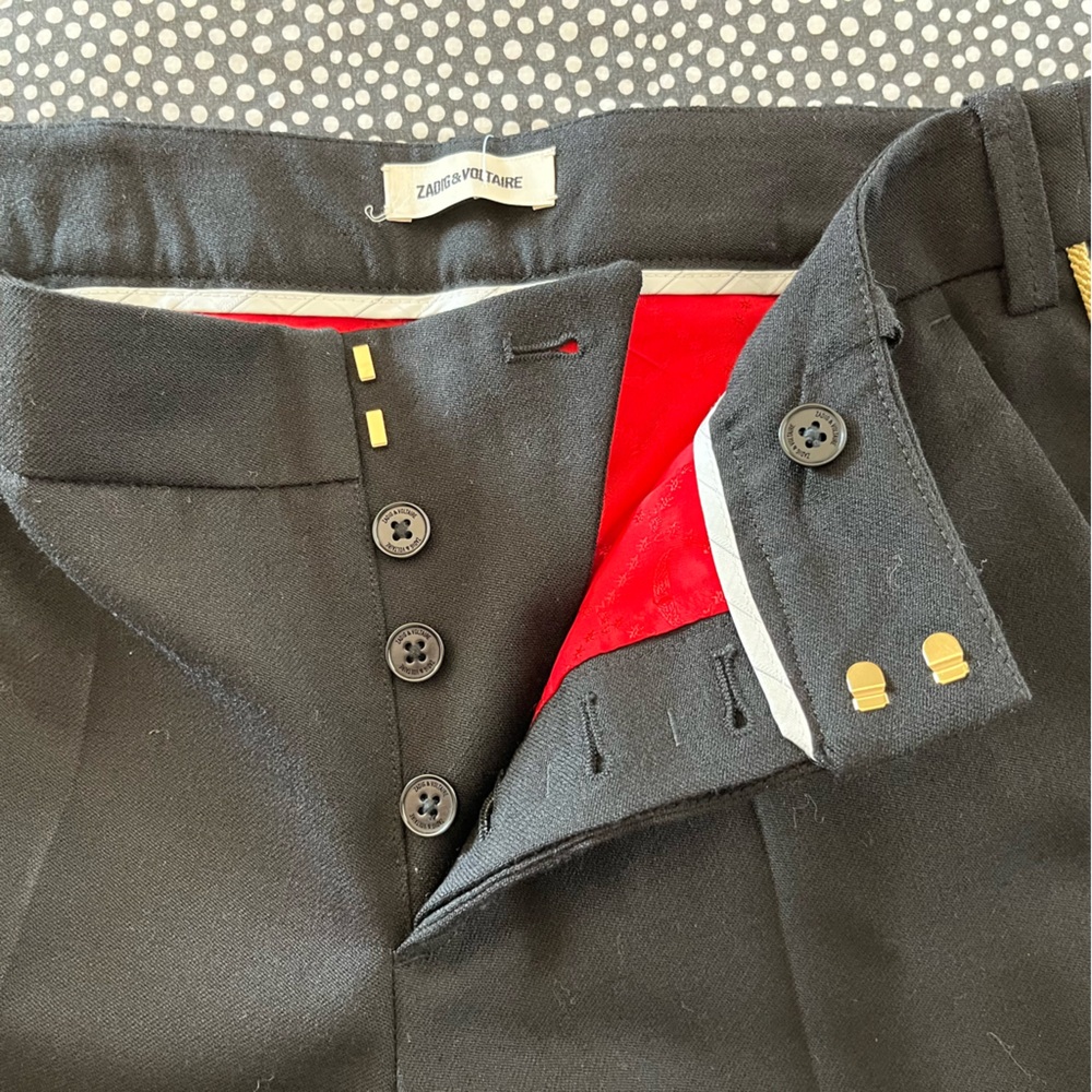 Zadig & Voltaire Black Trousers with Gold Cord and Ribbon Accent. EU 38/US 6